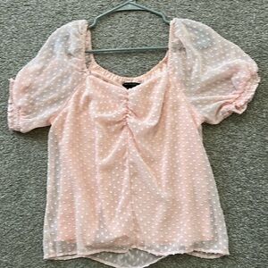 EUC Banana Republic Factory pink Swiss dot blouse with puff sleeves size S